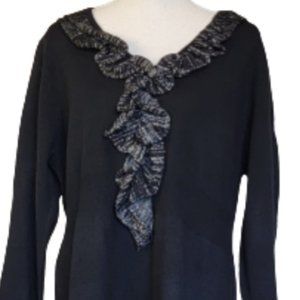Elementz Metallic Ruffle Black Casual Knee Length Sweater Size L